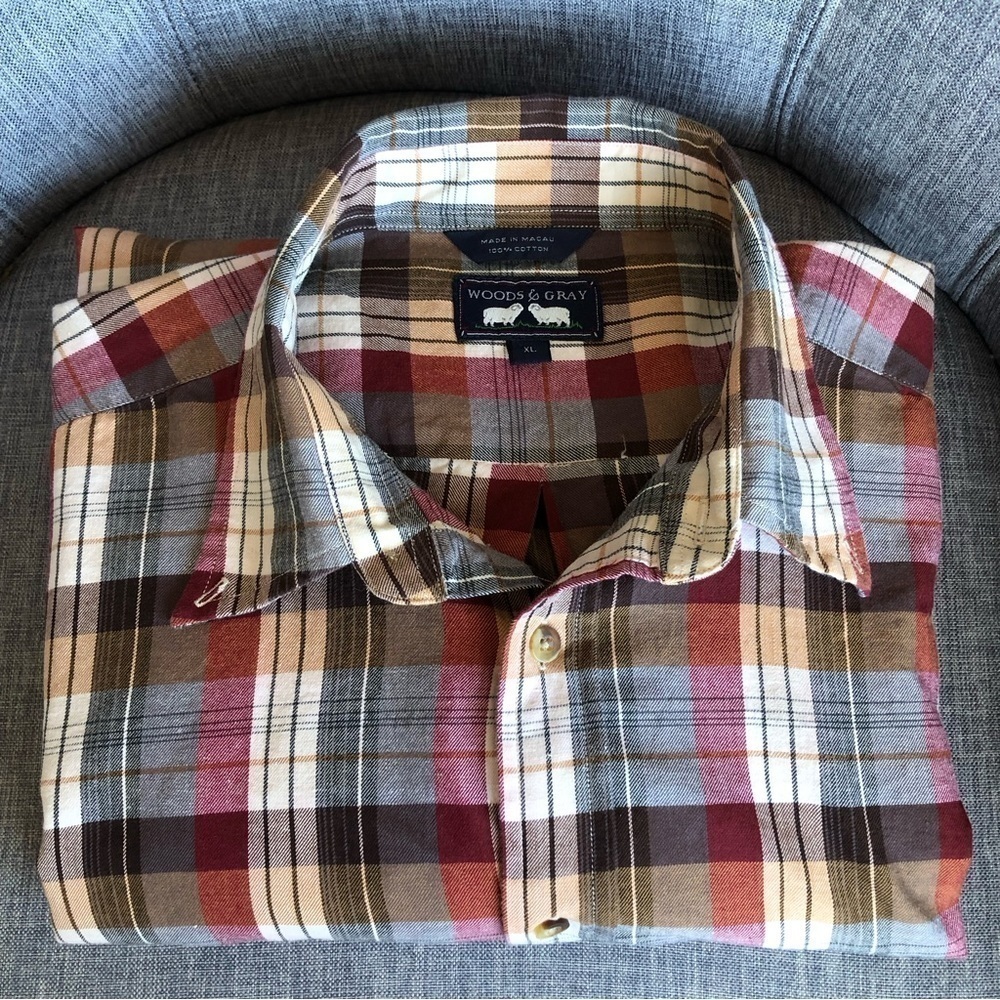 Woods & Gray earthy brown plaid button down shirt XL